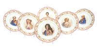 A Set of Twelve Sevres Style Porcelain Portrait Plates, Diameter 10 inches.