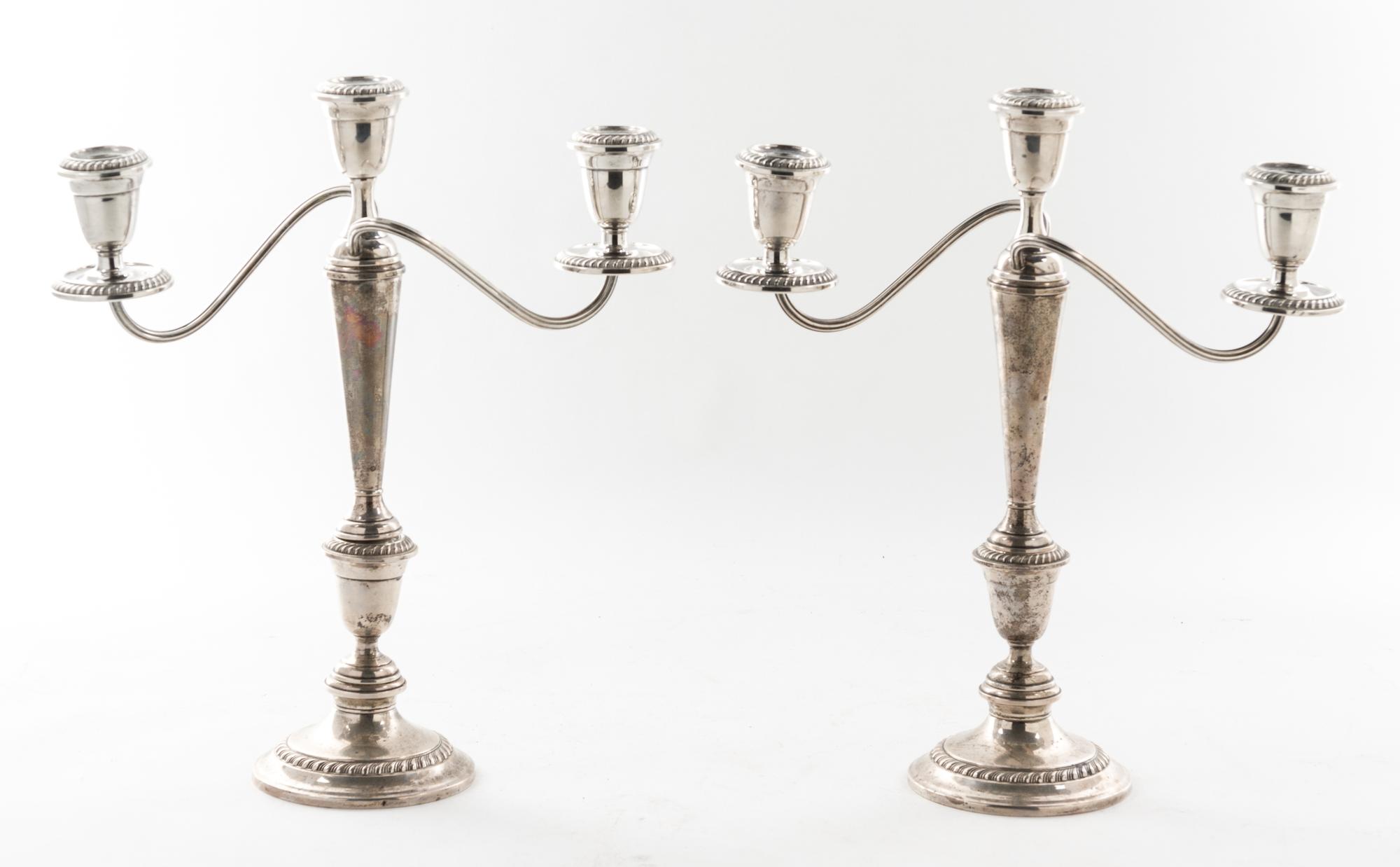 A Pair of American Silver Three-Light Candelabra, Alvin Height 9 1/2 inches. — 20TH CENTURY