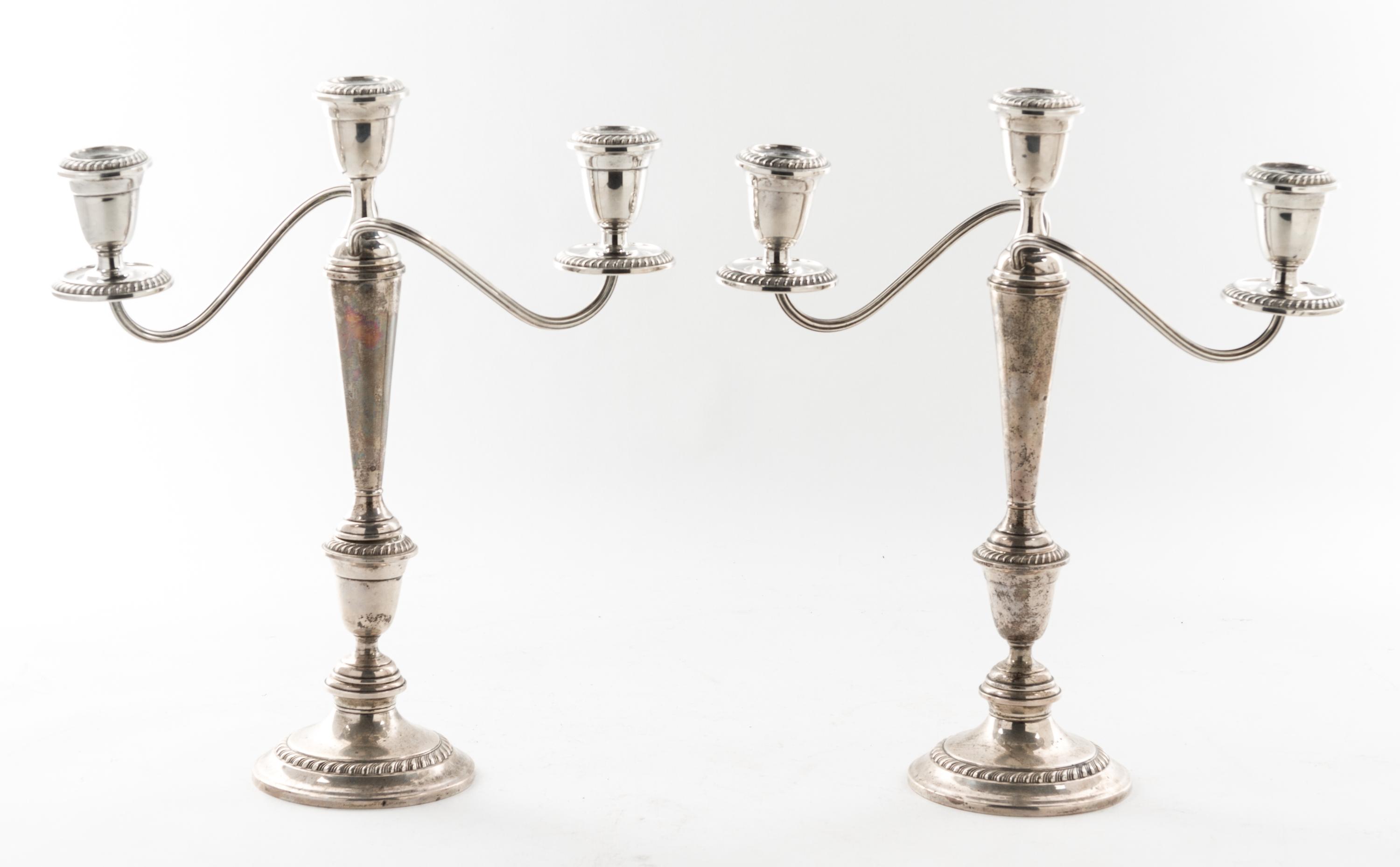 A Pair of American Silver Three-Light Candelabra, Alvin Height 9 1/2 inches. — 20TH CENTURY