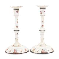 A Pair of English Enameled Candlesticks