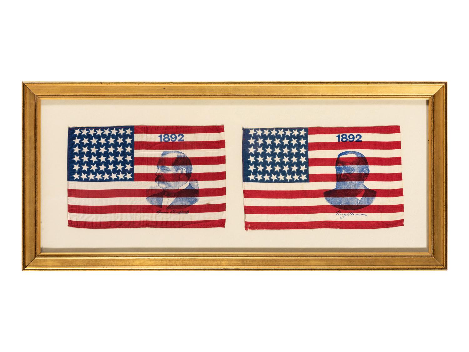 [FLAGS]. 44-Star American campaign flags promoting Grover Cleveland & Benjamin Harrison. 1892.