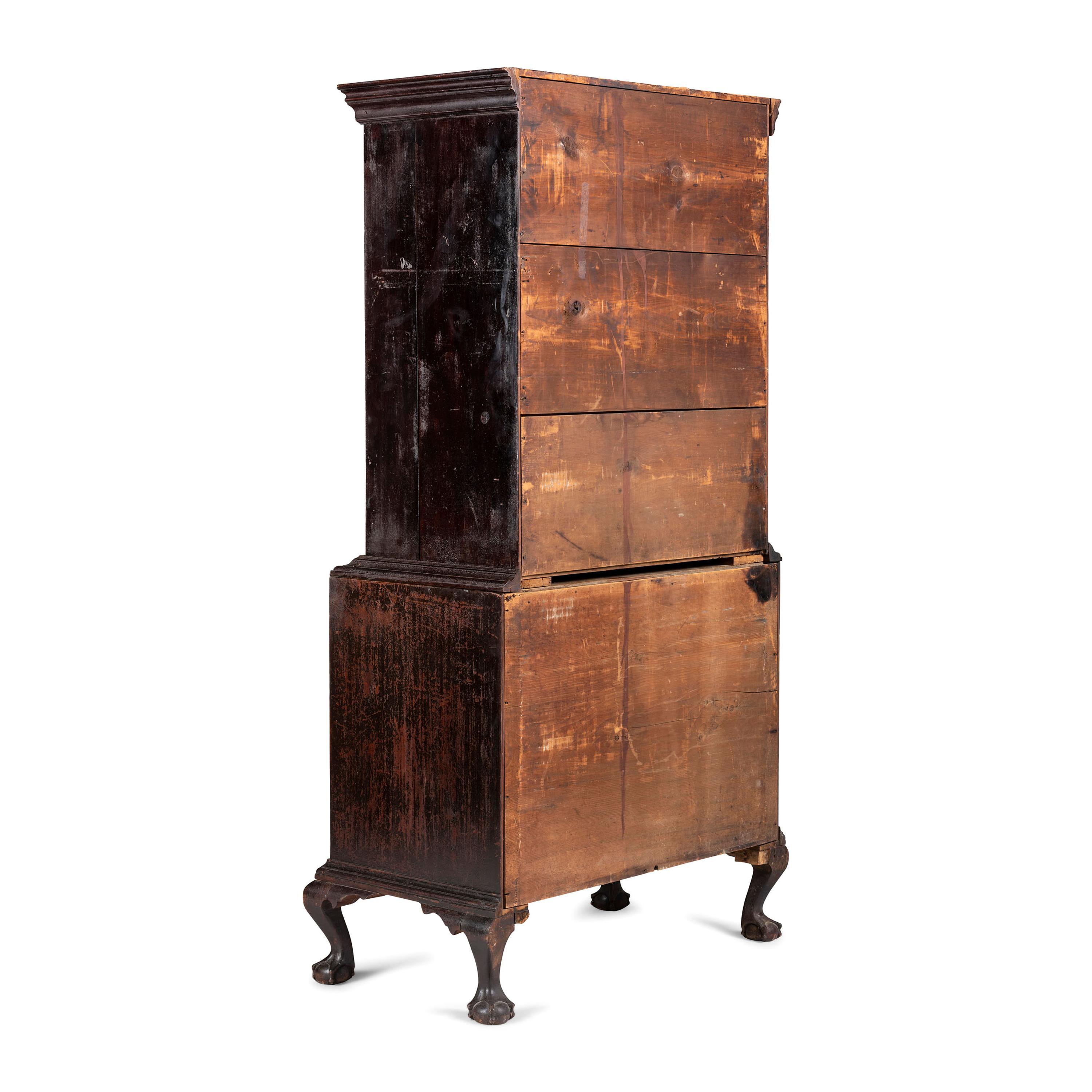 A Chippendale Fan-Carved Cherrywood Claw-and-Ball Foot Chest-on-Chest