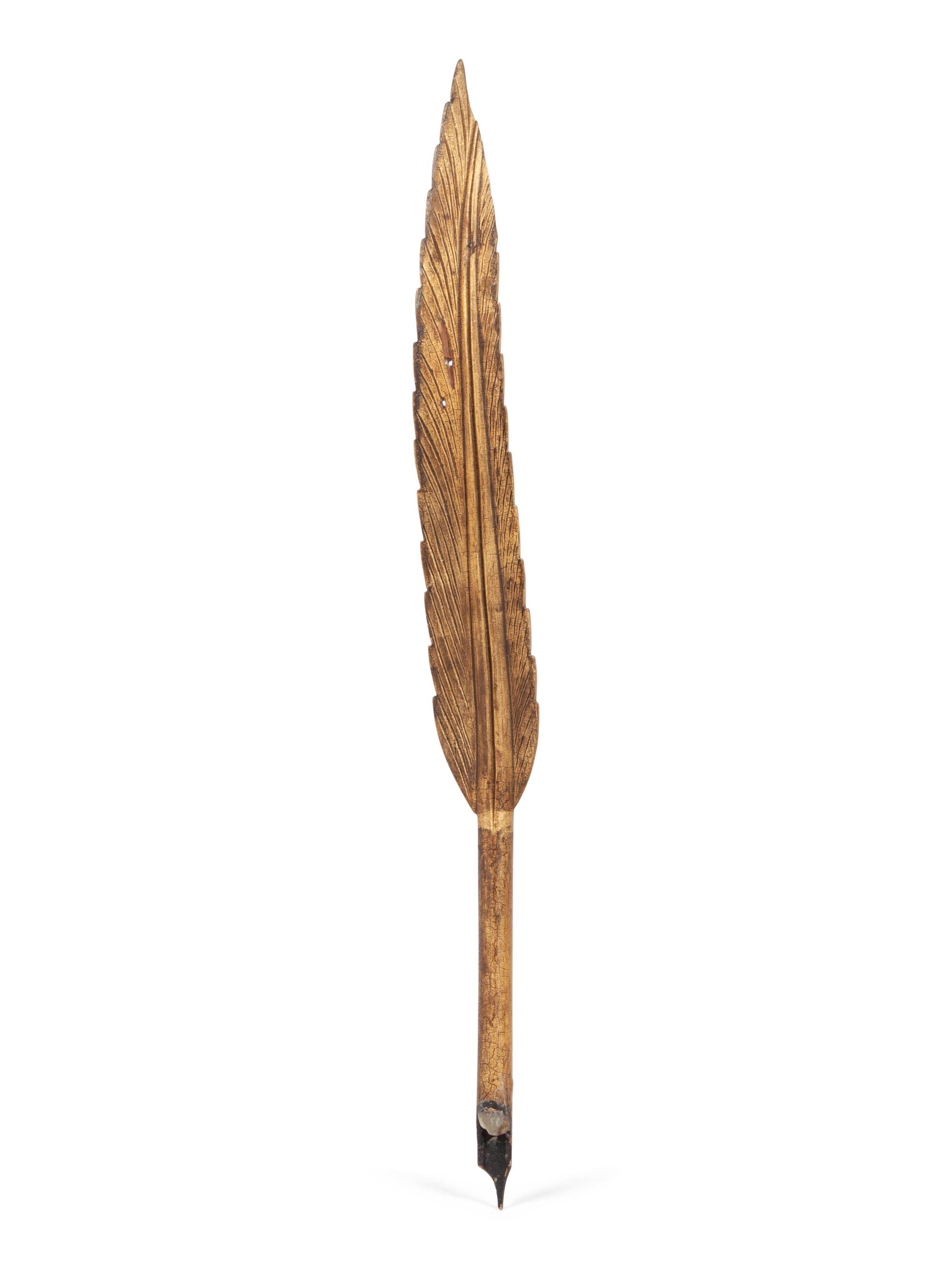 A Wooden Parcel Gilt Quill Weather Vane Fragment