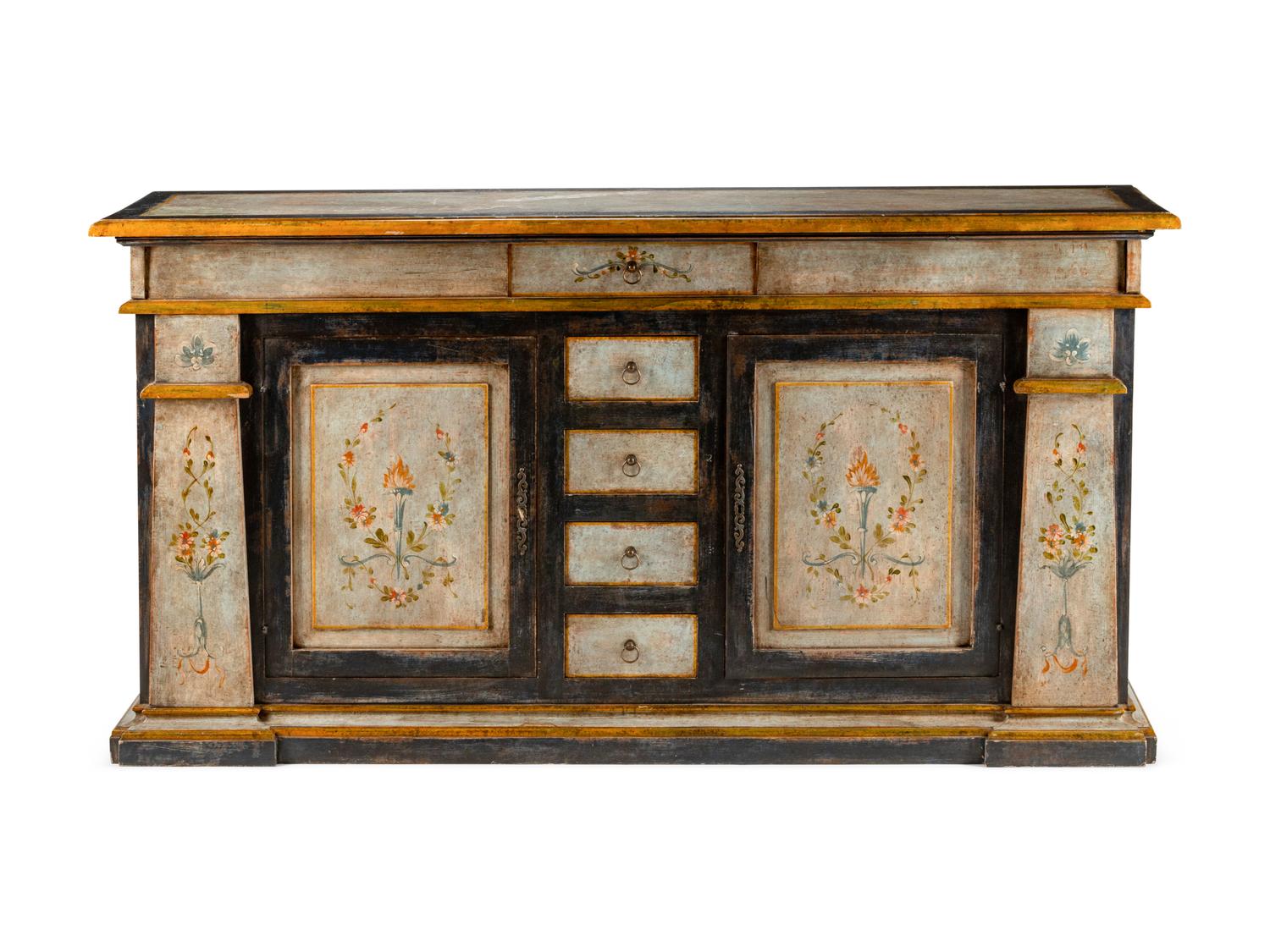 A Venetian Neoclassical Style Polychromed Credenza