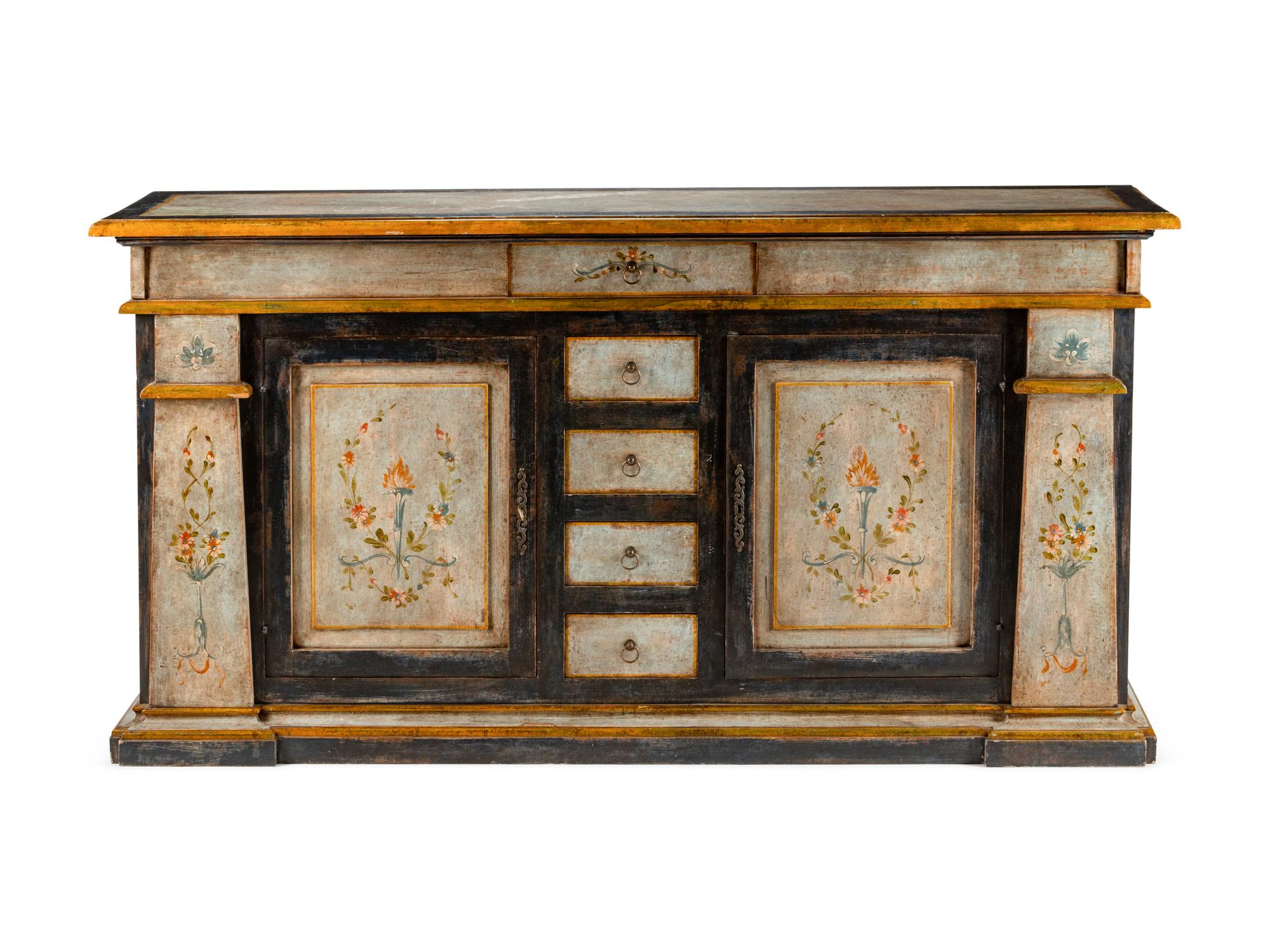 A Venetian Neoclassical Style Polychromed Credenza