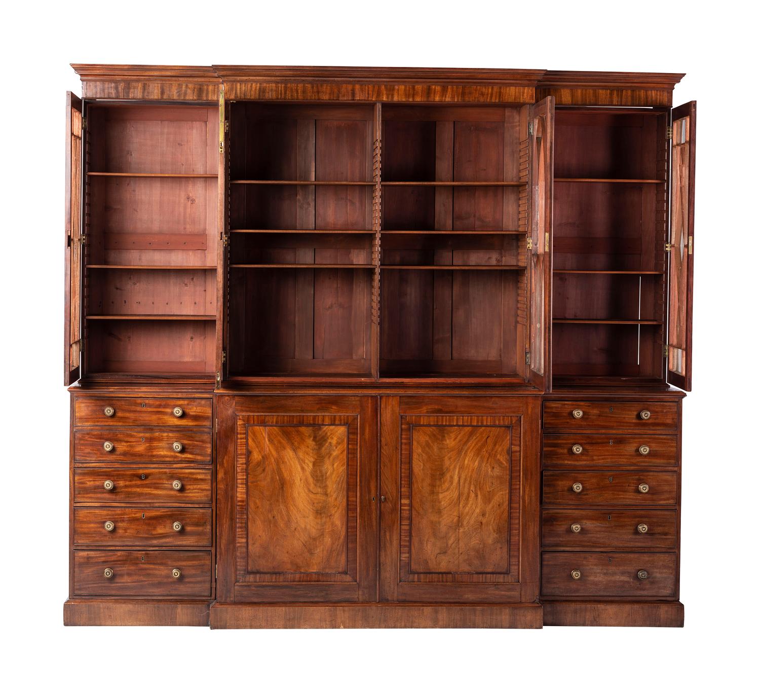 An English Mahogany Breakfront Bookcase