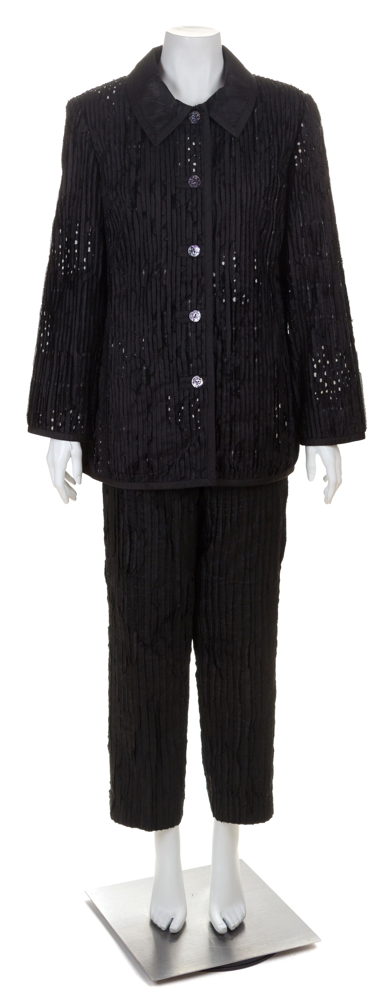 A Koos Black Silk Jacket and Pant Ensemble, Jacket size medium.