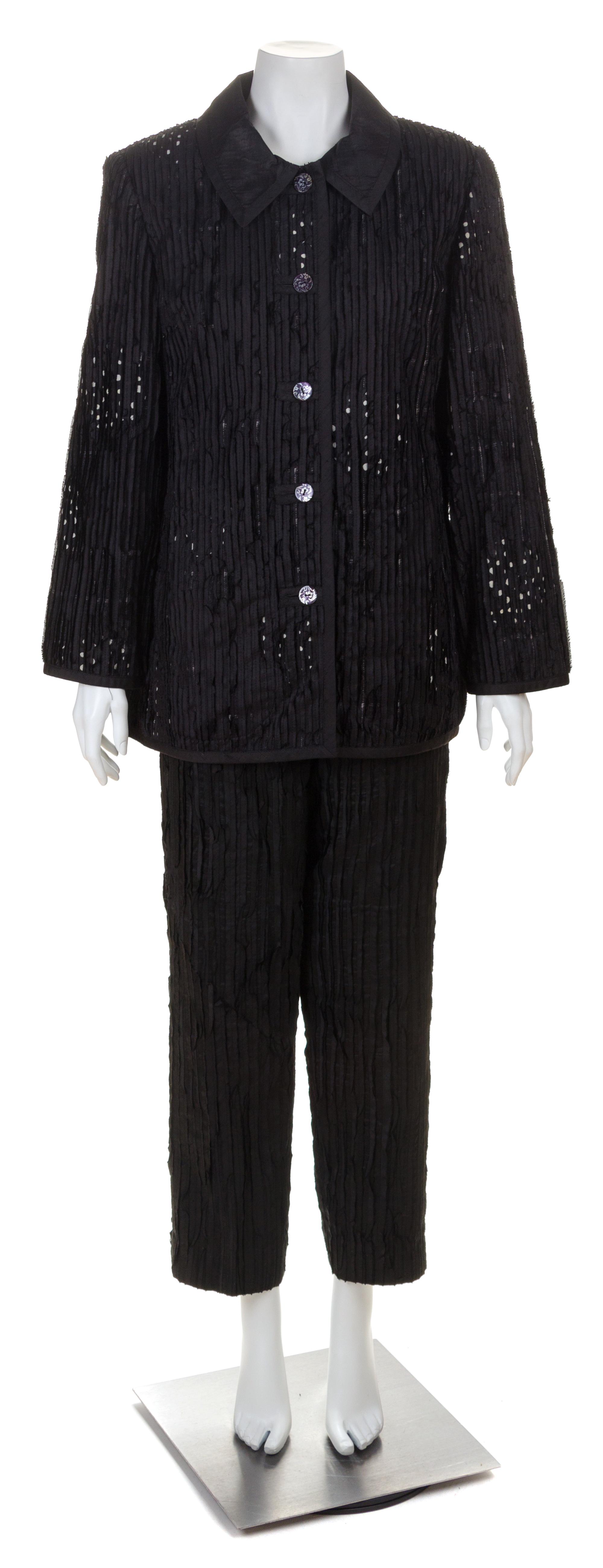 A Koos Black Silk Jacket and Pant Ensemble, Jacket size medium.