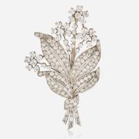 A Platinum and Diamond Flower Bouquet Brooch