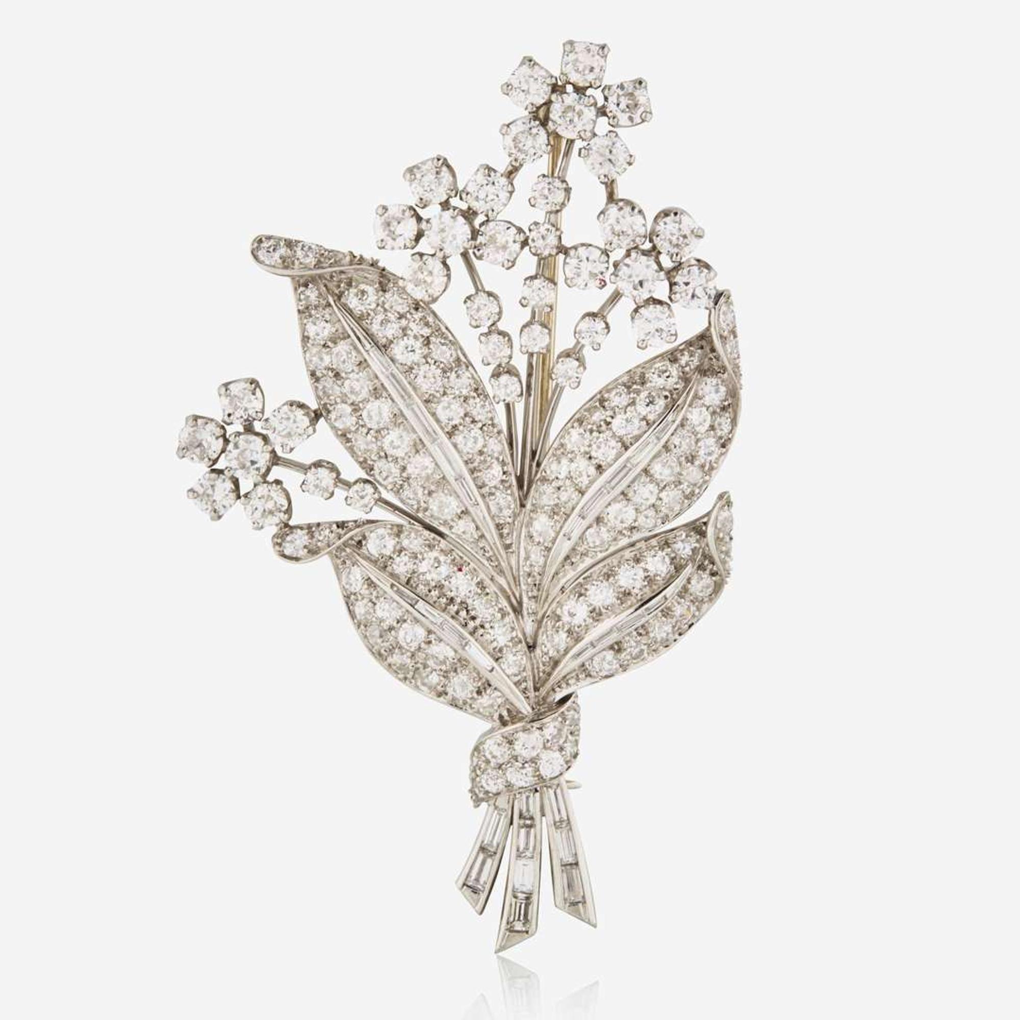 A Platinum and Diamond Flower Bouquet Brooch