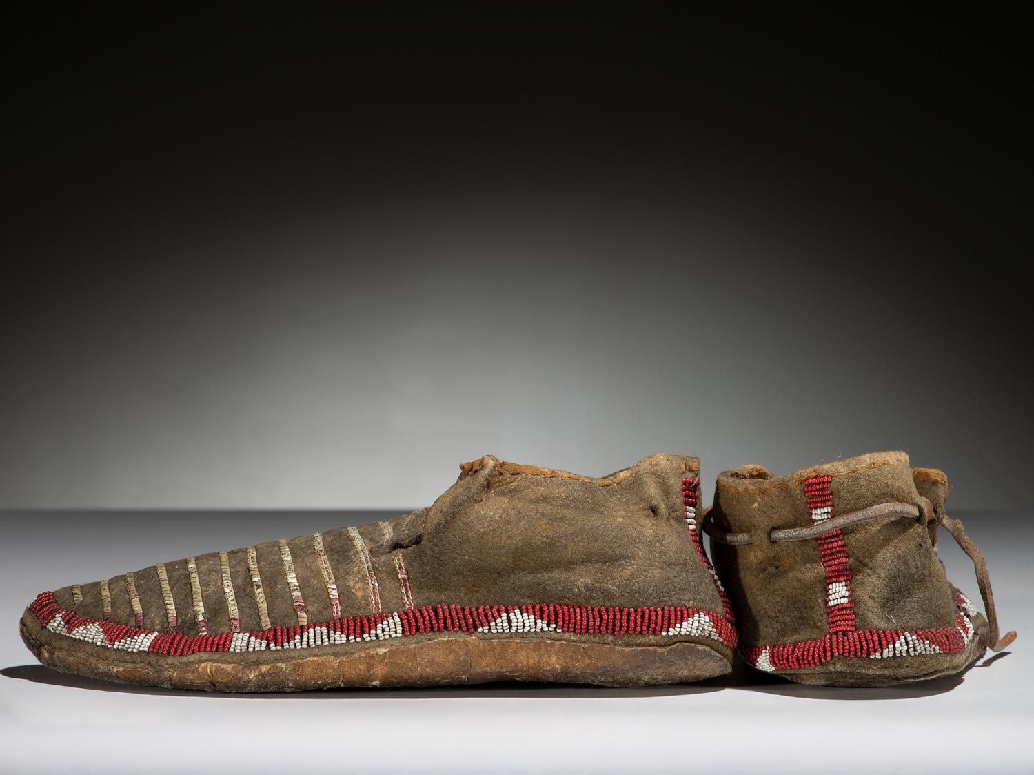 Sioux Quilled and Beaded Buffalo Hide Moccasins