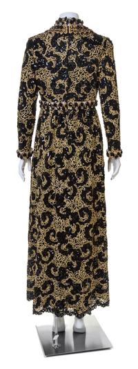 An Oscar de la Renta Black Lace and Gold Gown, No Size.