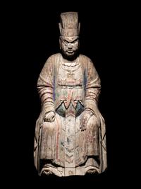 Two Large Carved Wood Figures of Seated Daoist Immortals