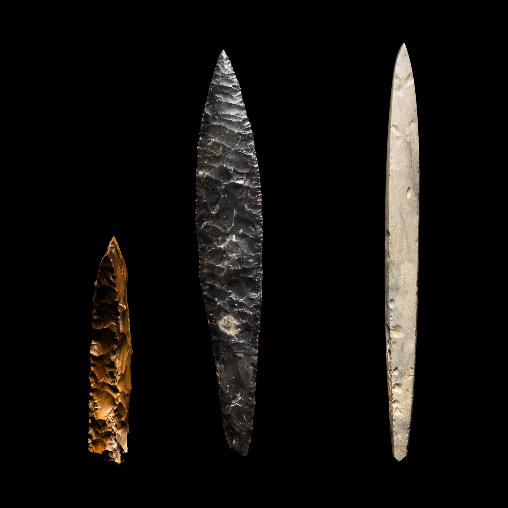 Three European Flint Axes and Daggers
