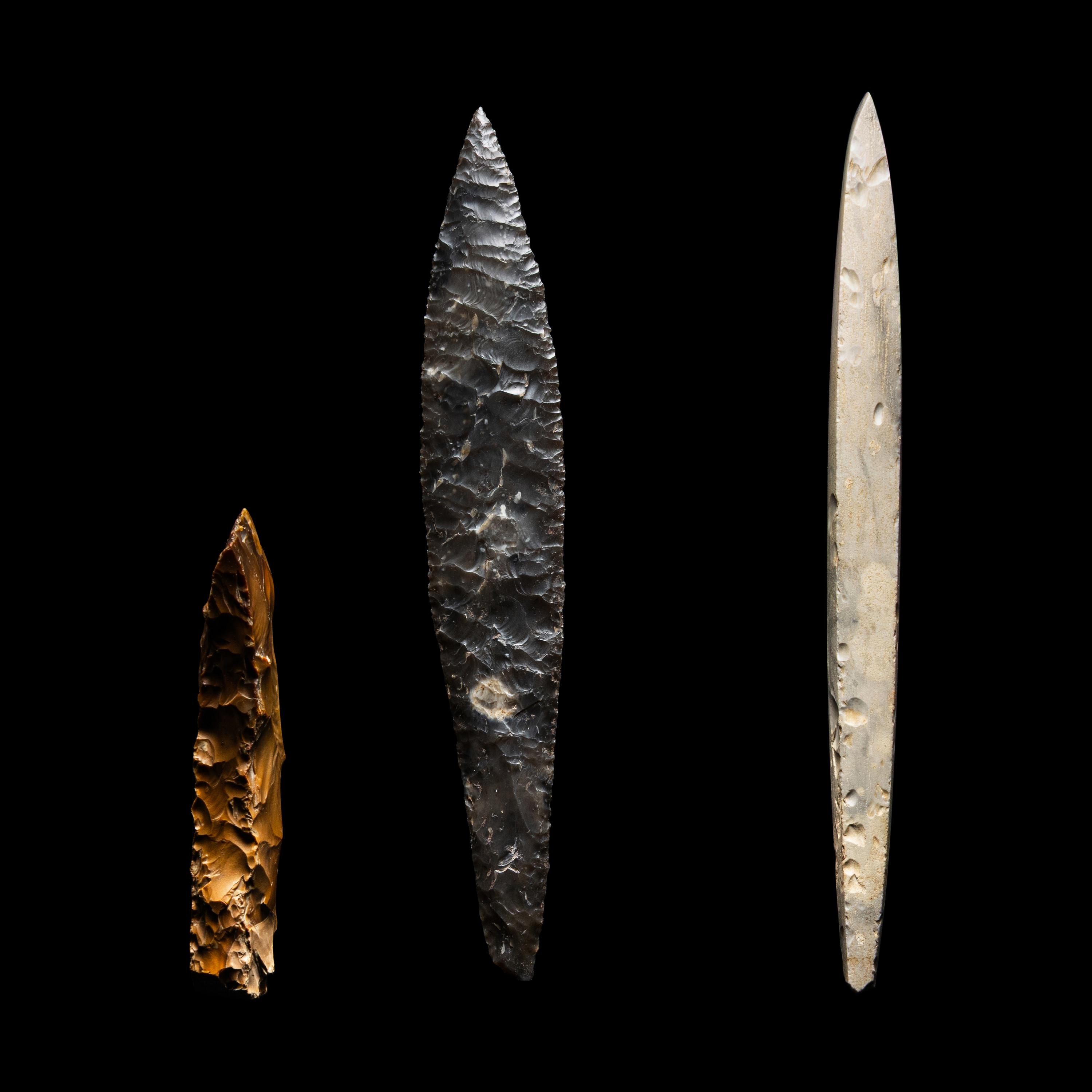 Three European Flint Axes and Daggers