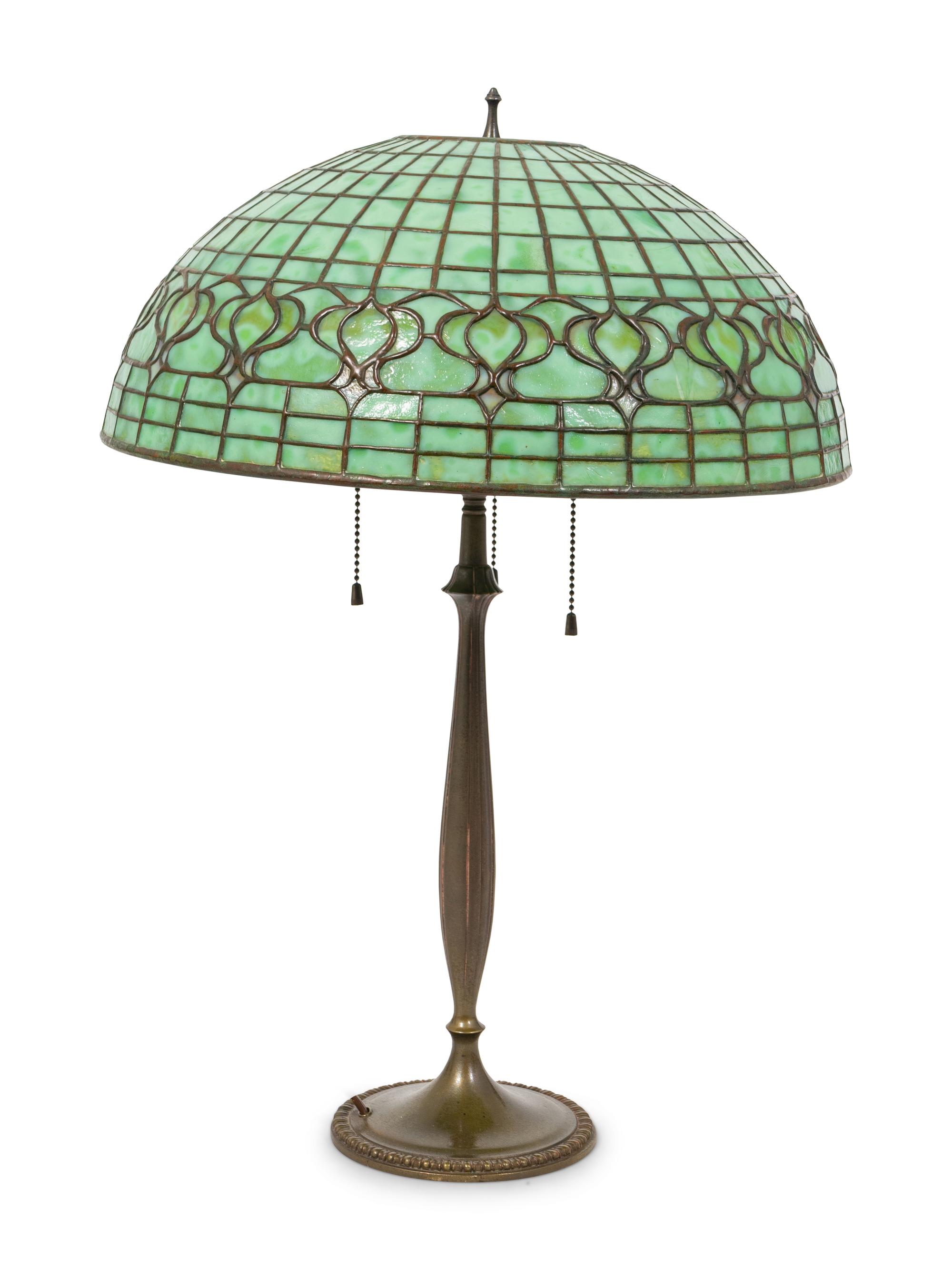 A Tiffany Studios Favrile Glass and Bronze Pomegranate Lamp — EARLY 20TH CENTURY
