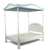A Blue and White Painted Canopy Bed with Hangings Length 88 x width 65 inches. — 20TH CENTURY