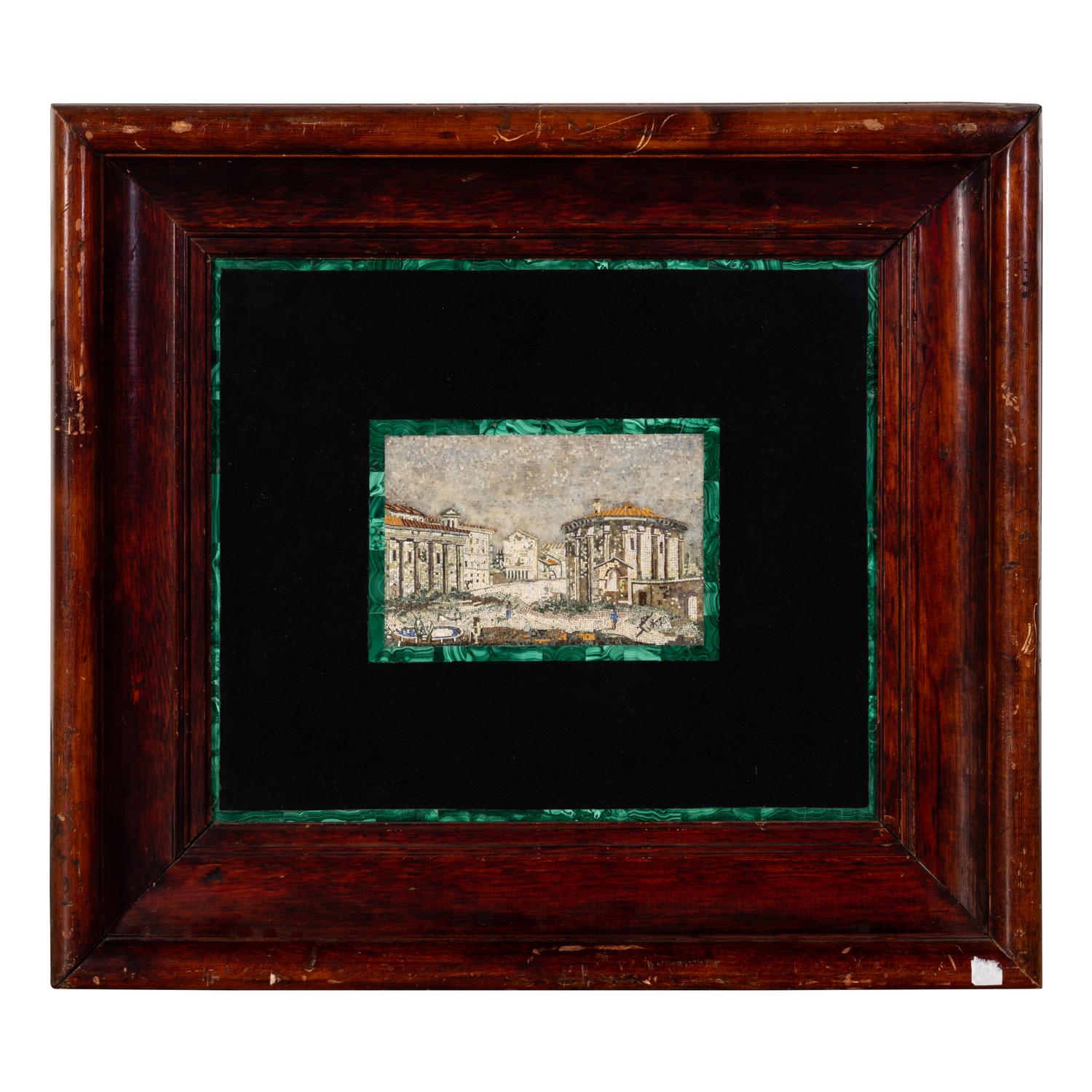 A Pair of Italian Micromosaic Panels of a Roman Temple