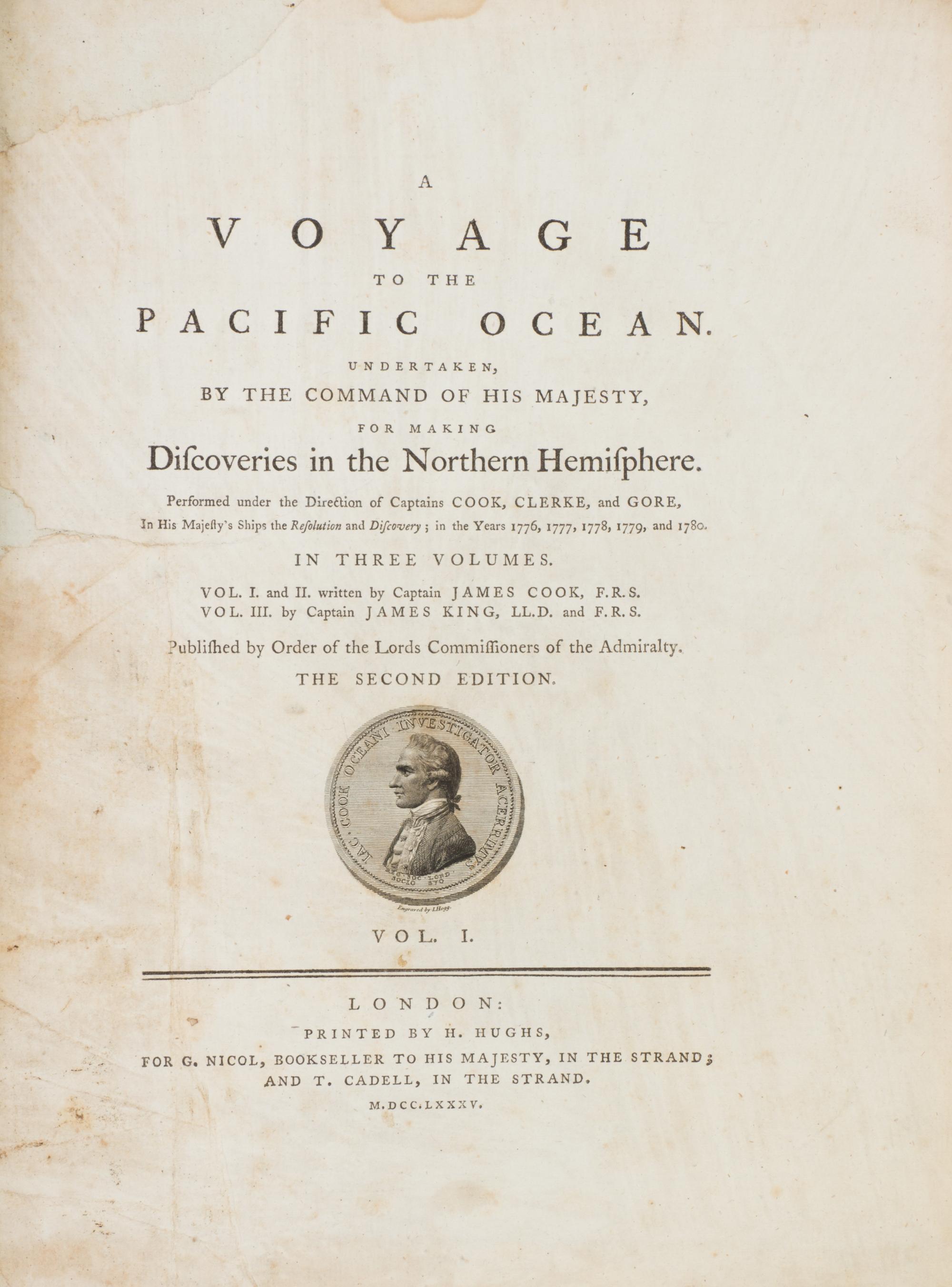 COOK, CAPTAIN JAMES AND JAMES KING. A Voyage to the Pacific Ocean. London, 1785. 3 vols. Second quarto edition.
