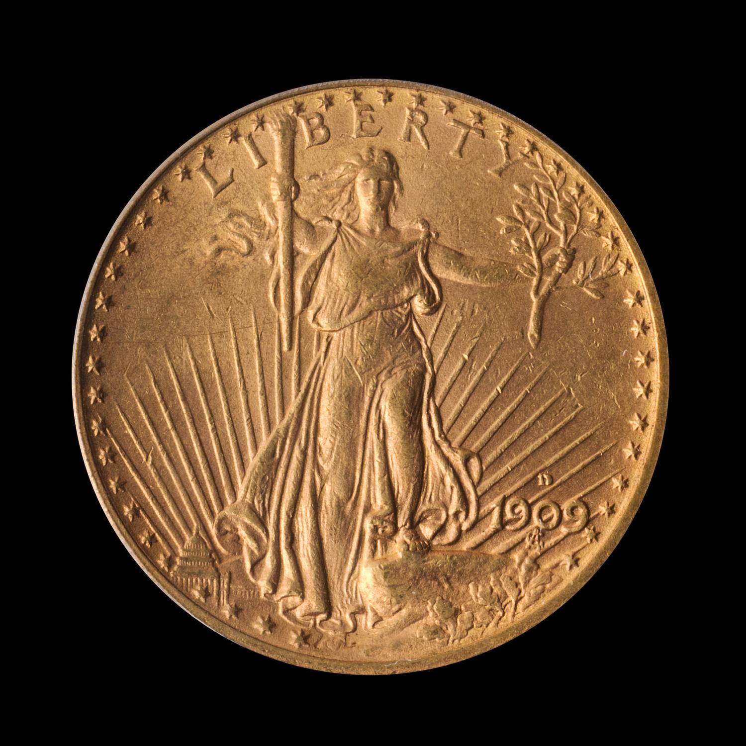 A United States 1909-D St. Gaudens $20 Gold Coin