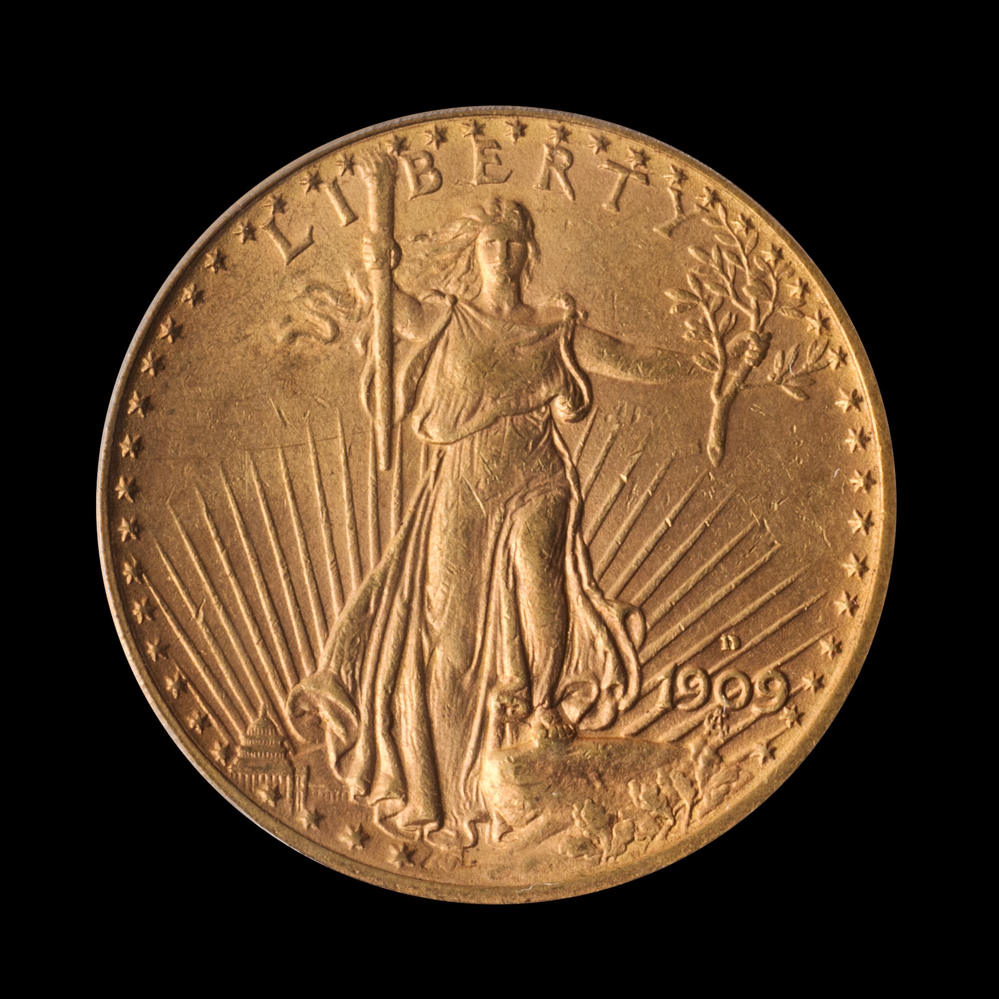 A United States 1909-D St. Gaudens $20 Gold Coin