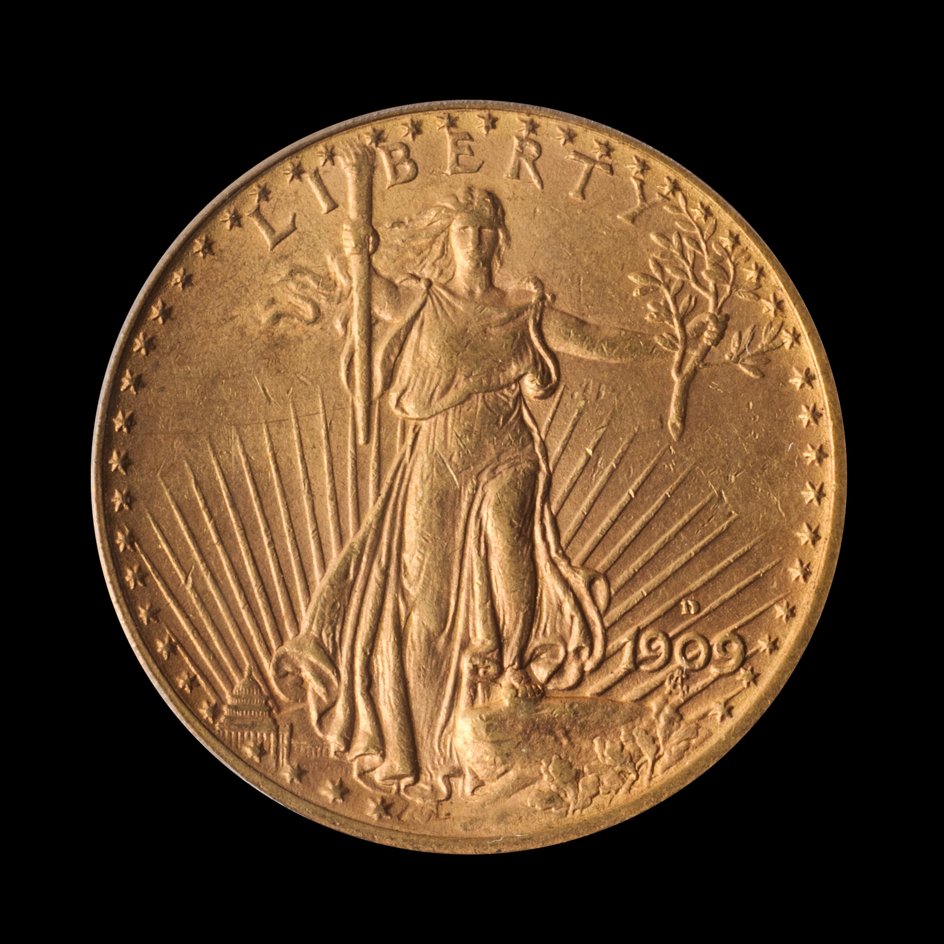 A United States 1909-D St. Gaudens $20 Gold Coin