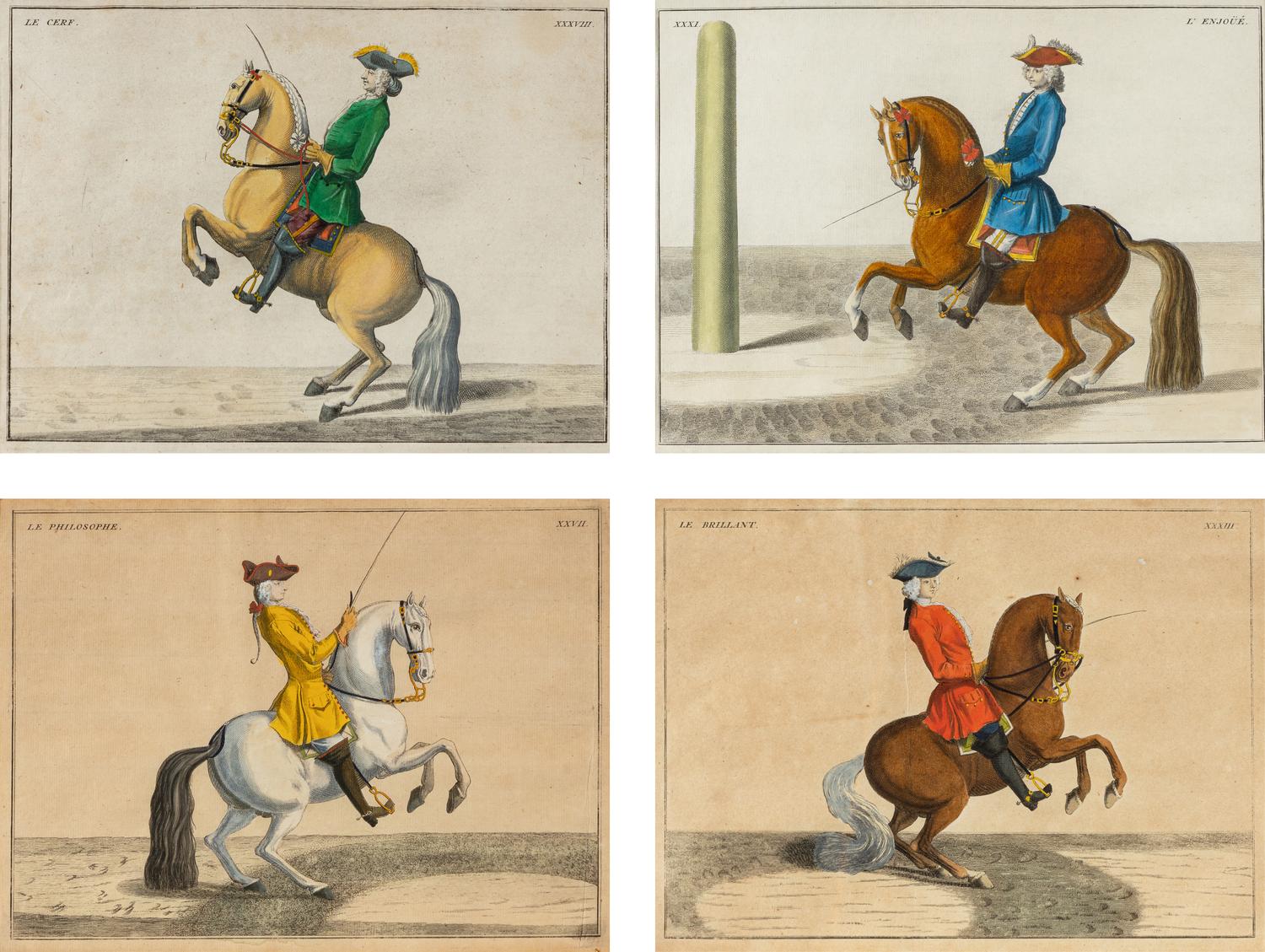 A Set of Four French Hand-Colored Engravings