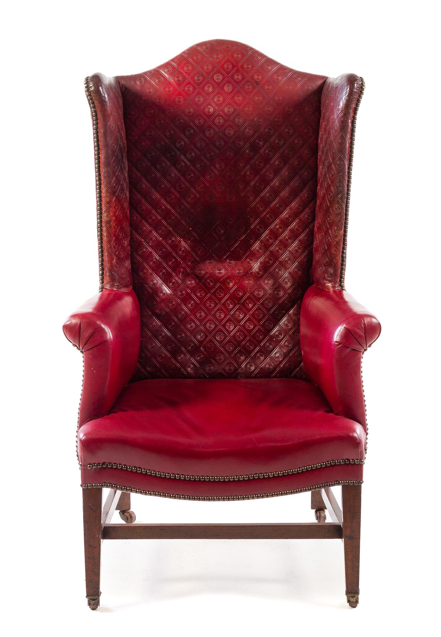 A George III Style Mahogany Wing Chair Height 52 1/2 inches. — 19TH CENTURY