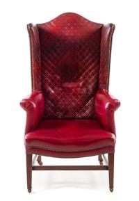 A George III Style Mahogany Wing Chair Height 52 1/2 inches. — 19TH CENTURY