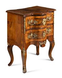 A Pair of Continental Gilt Metal Mounted Burlwood Commodes
