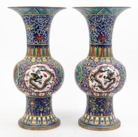 A Pair of Cloisonne Vases Height 16 1/4 inches.