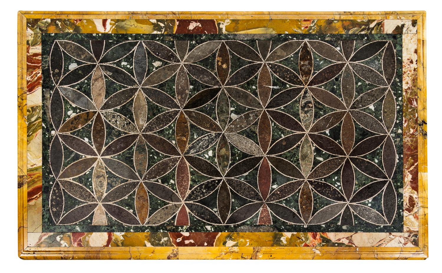 A Mosaic Inset Low Table Height 19 1/4 x width 44 x depth 27 3/4 inches. — THE TOP POSSIBLY ROMAN