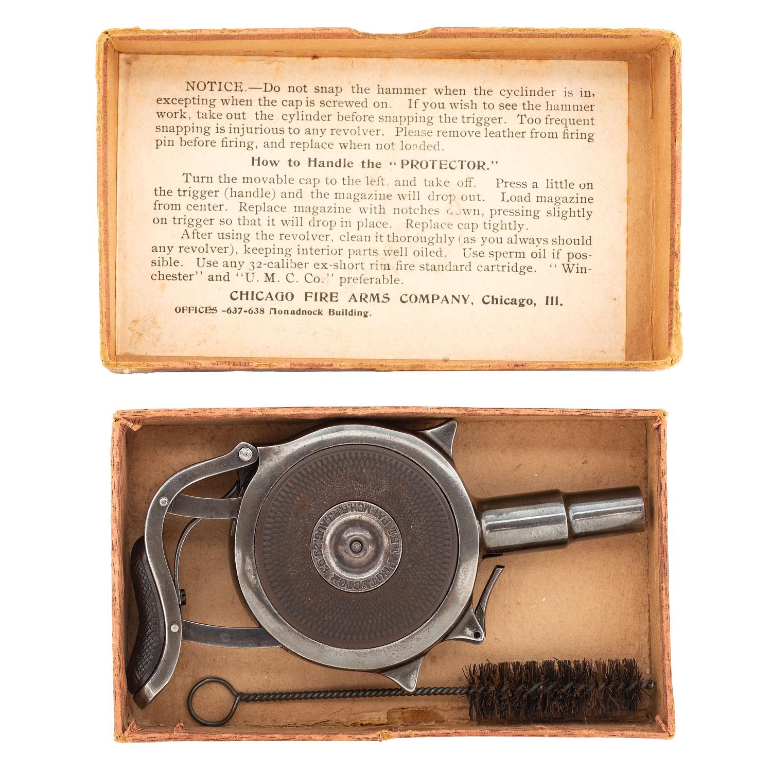 Exceptional Blued Chicago Firearms Palm Pistol with Original Box & Cleaning Brush