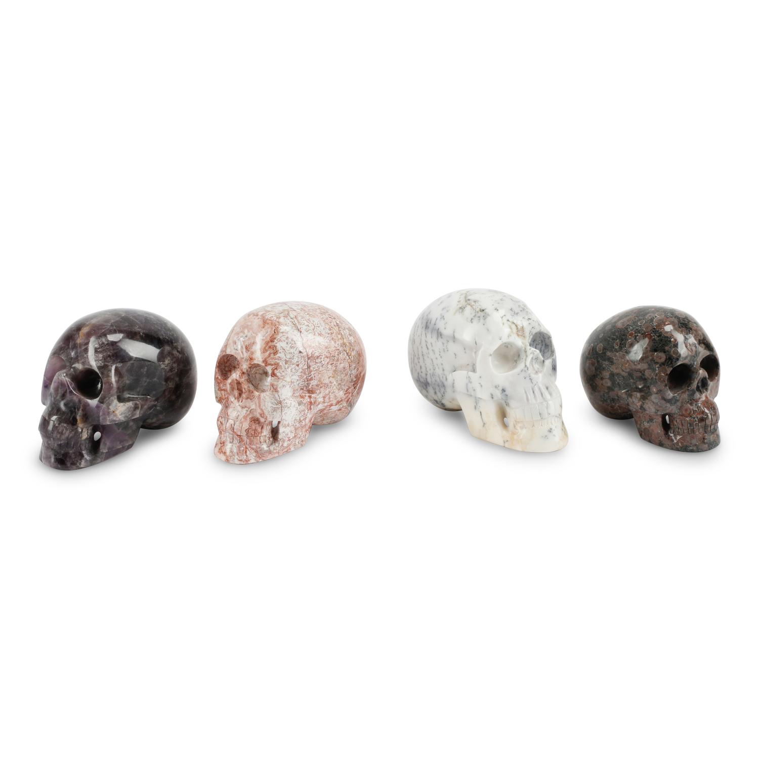 Four Carved Hardstone and Semiprecious Stone Skulls