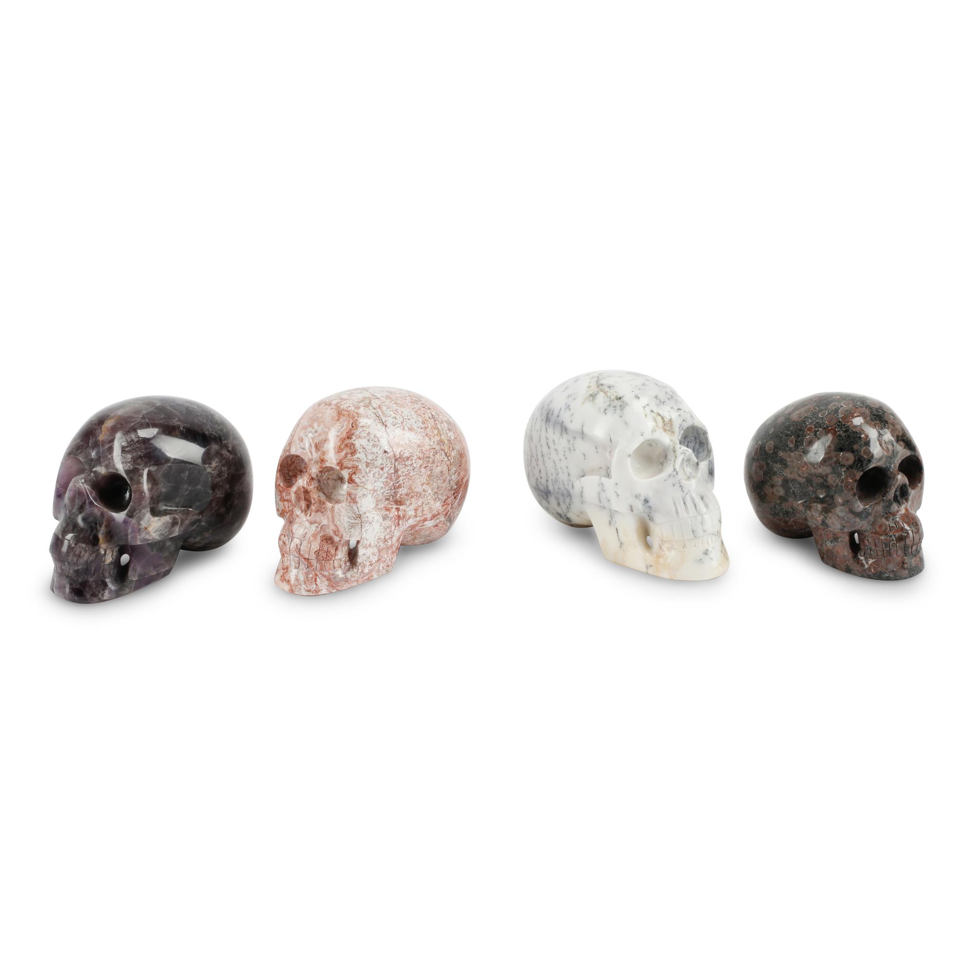 Four Carved Hardstone and Semiprecious Stone Skulls