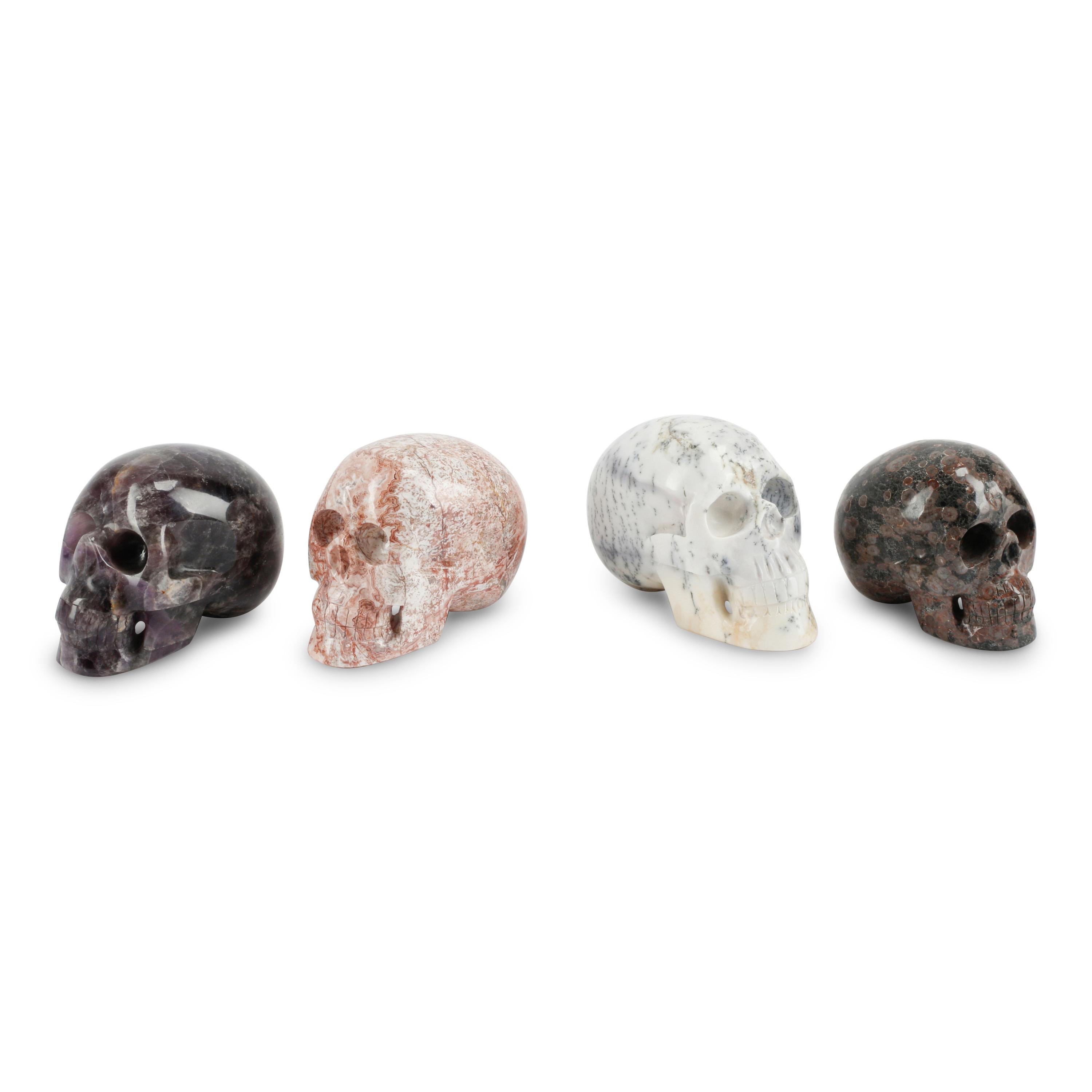 Four Carved Hardstone and Semiprecious Stone Skulls