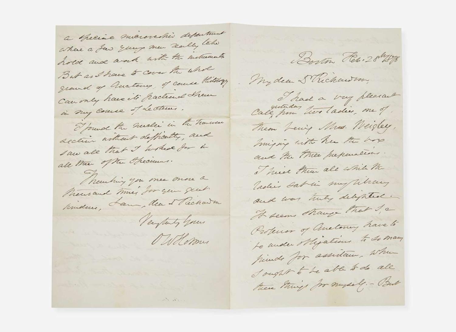[Literature] Holmes, Oliver Wendell: Autograph Letter, signed