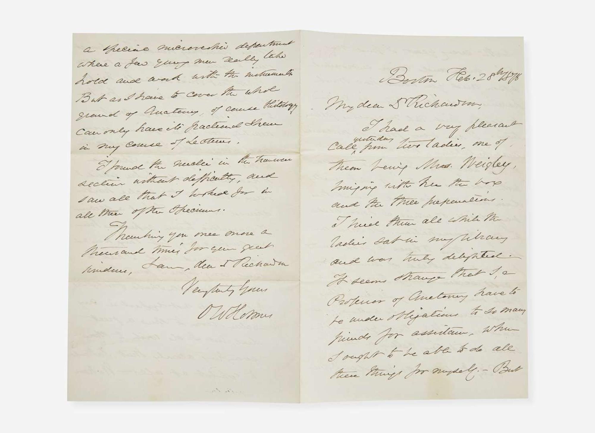 [Literature] Holmes, Oliver Wendell: Autograph Letter, signed