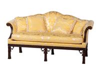 A Baker Chinese Chippendale Style Yellow Damask Upholstered Mahogany Settee