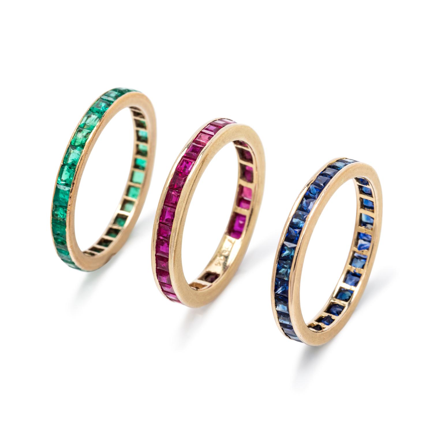 COLLECTION OF GEMSTONE ETERNITY BANDS