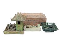 Three Chinese Green-Glazed Pottery Models and A Chinese Pottery Rectangular Cosmetic Box