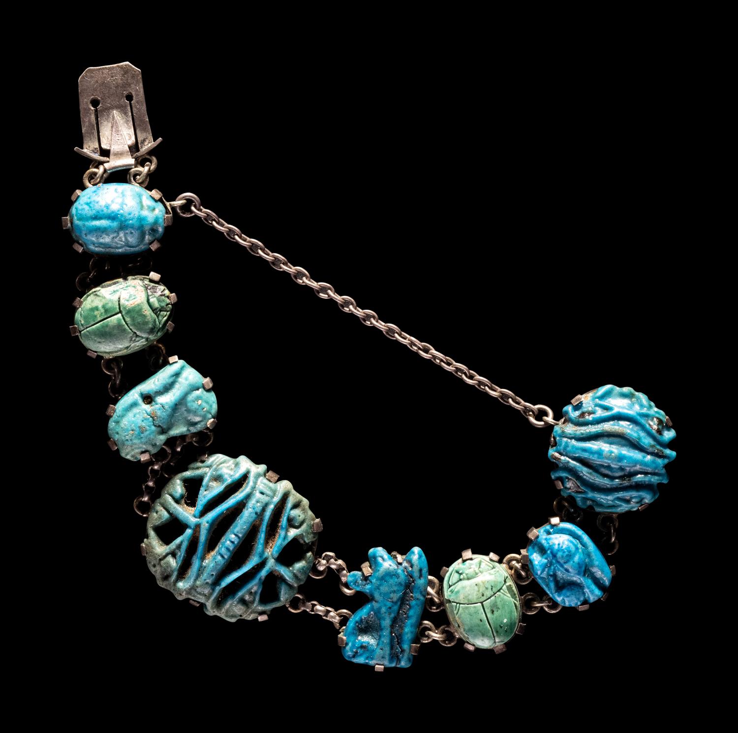 An Egyptian Faience Scarab Bracelet