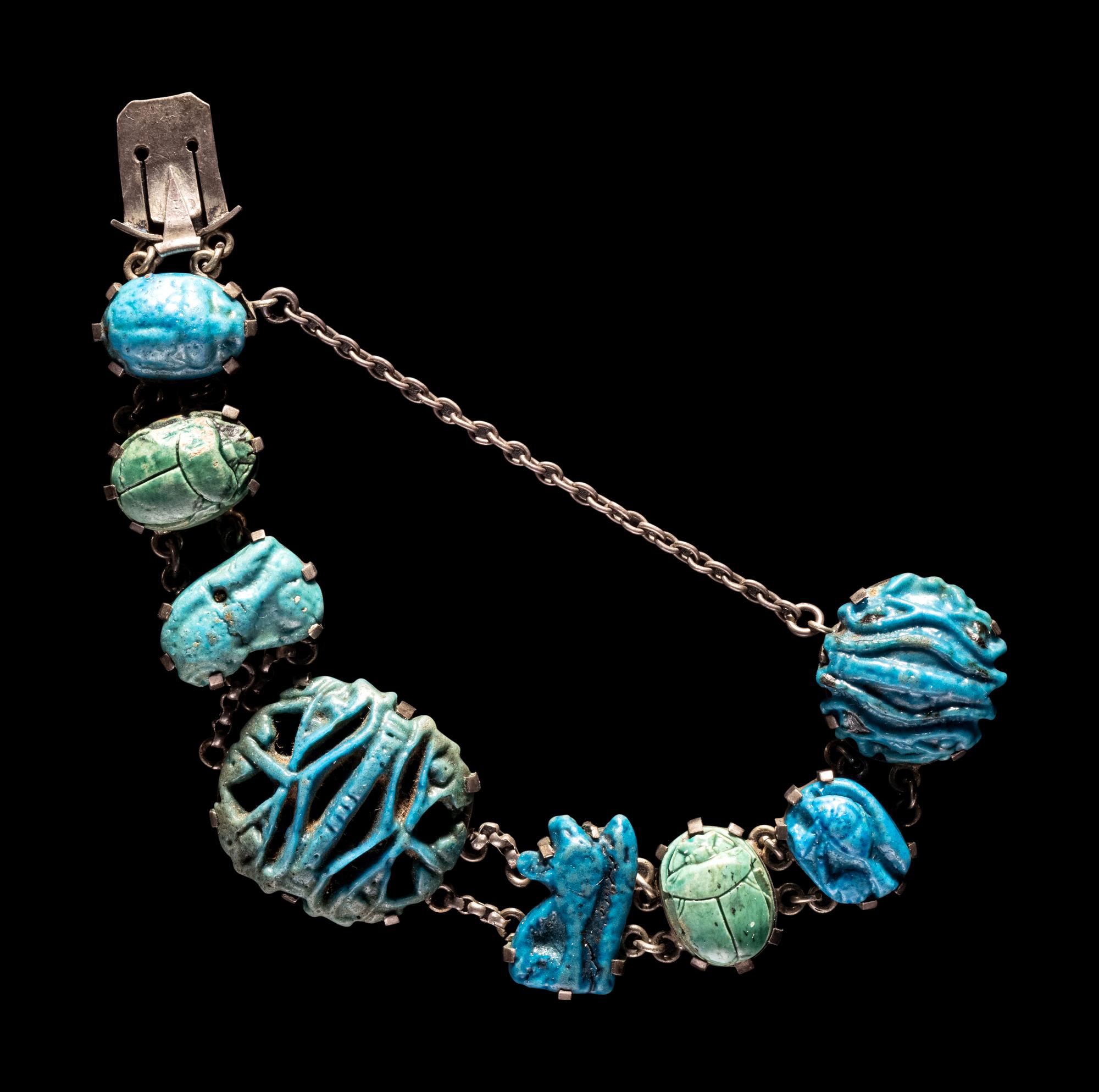 An Egyptian Faience Scarab Bracelet
