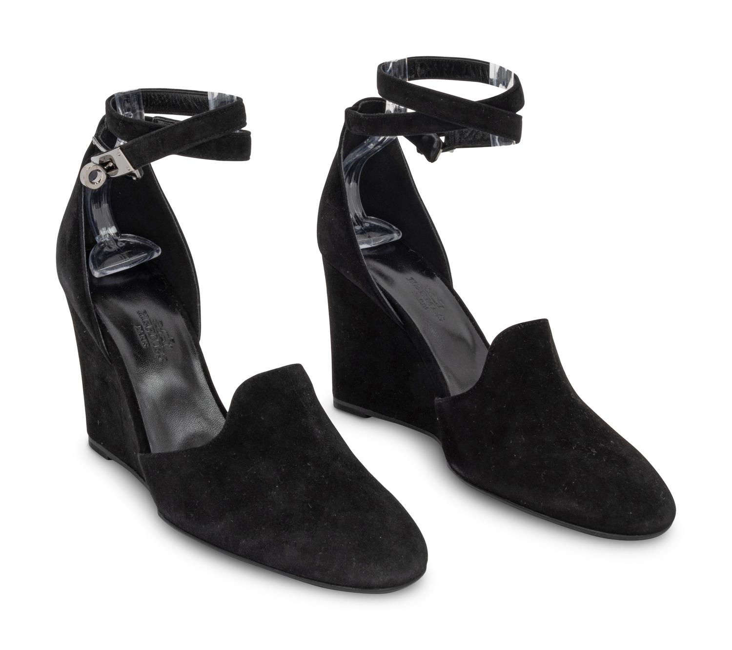 Hermès Black Suede Lively Wedge