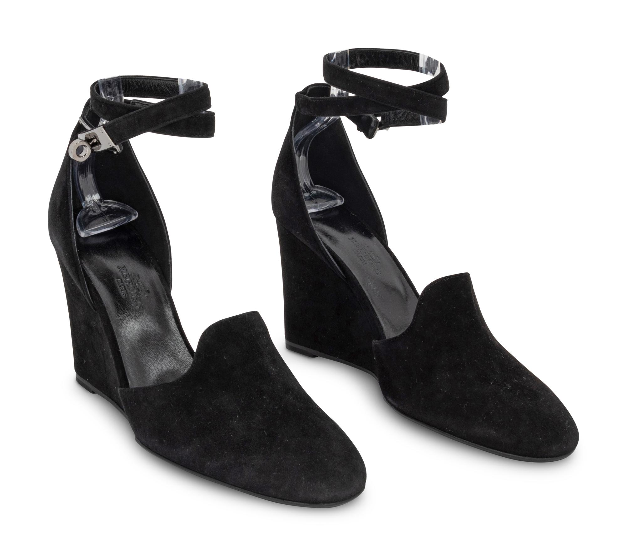 Hermès Black Suede Lively Wedge