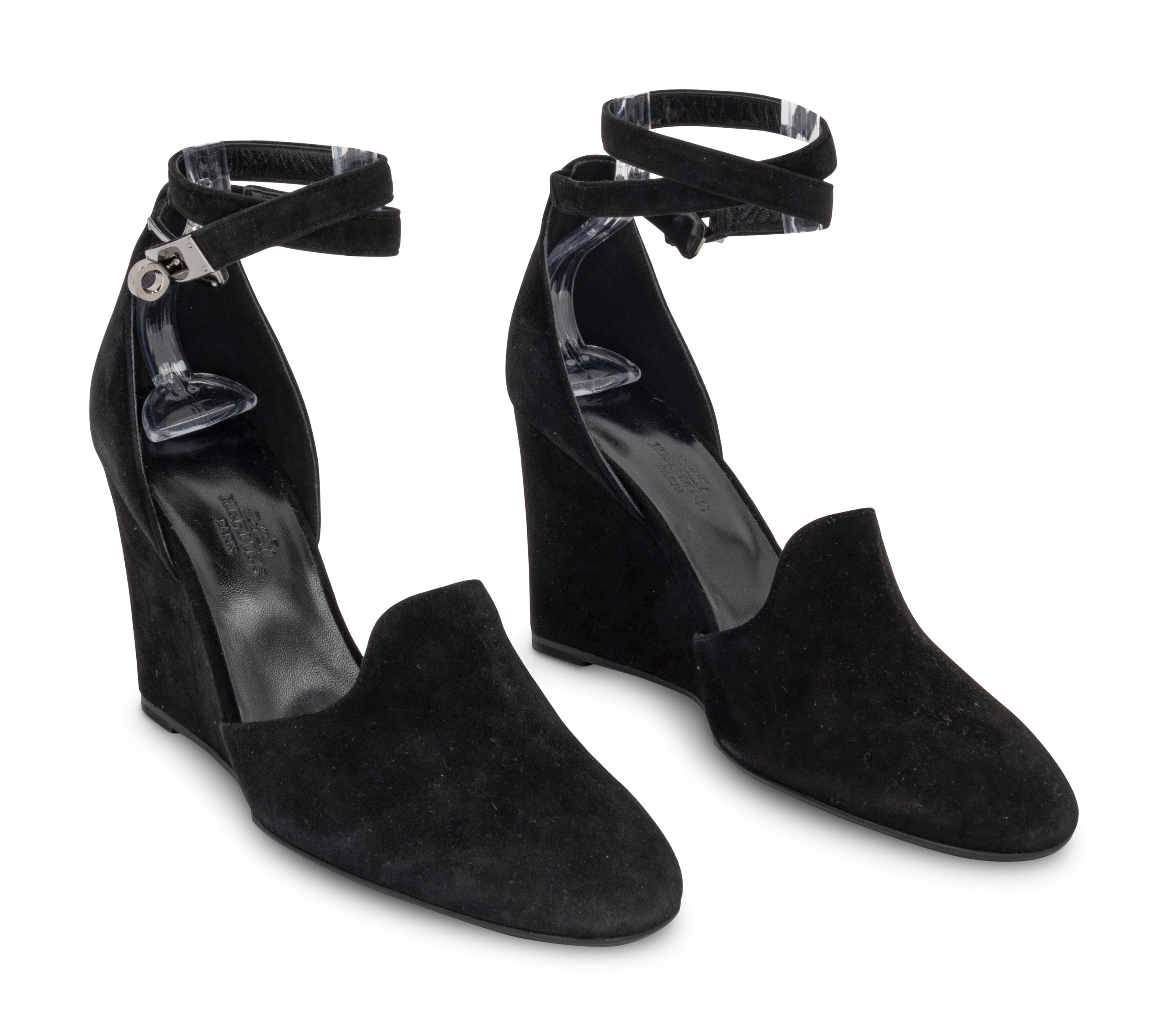 Hermès Black Suede Lively Wedge