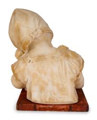 A Victorian Carved Marble Head of Young Child Reading a Primer — 19TH CENTURY