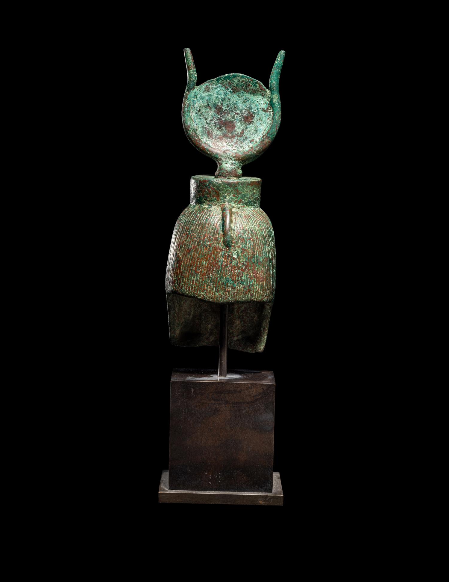 An Egyptian Bronze Bust of Hathor with Bone Inlay