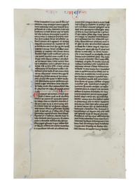 JOHANNES GRUSCH ATELIER (active Paris c. 1230s–1270s) Single leaf with historiated Initial ‘F’ with The Killing of the Sons of Heli from a Bible , in Latin, illuminated manuscript on parchment [France, Paris, c. 1250]