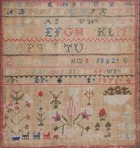 A Late Victorian Needlework Sampler Framed 20 1/4 x 21 1/2 inches. — 1862